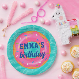 Schattigee roze donut binnenbuis zwembad feestdag  papieren bordje