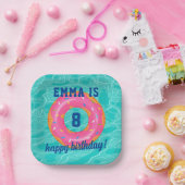 Schattigee roze donut binnenbuis zwembad feestdag papieren bordje (Feest)