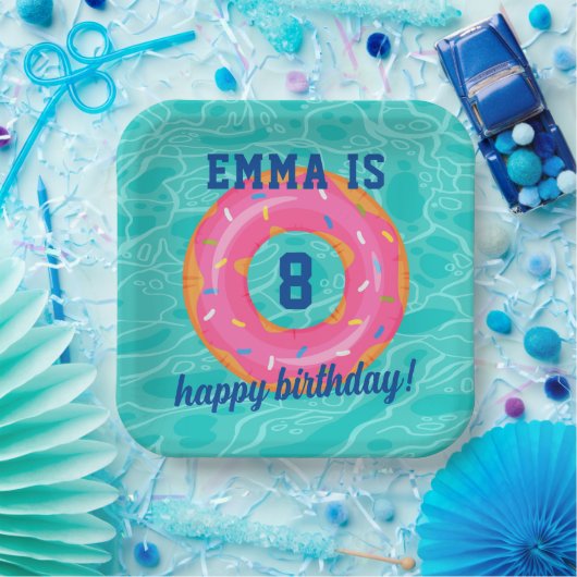 Schattigee roze donut binnenbuis zwembad feestdag  papieren bordje (Feest)