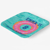 Schattigee roze donut binnenbuis zwembad feestdag  papieren bordje (Gebogen)