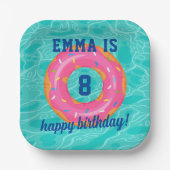 Schattigee roze donut binnenbuis zwembad feestdag  papieren bordje (Voorkant)