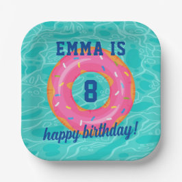 Schattigee roze donut binnenbuis zwembad feestdag  papieren bordje