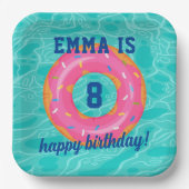 Schattigee roze donut binnenbuis zwembad feestdag  papieren bordje (Voorkant)