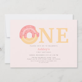 Schattigee roze donut één 1e verjaardag kaart