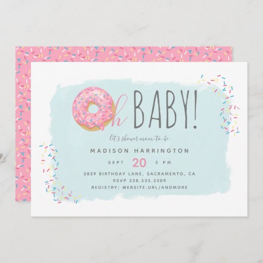 Schattigee Roze Donut Sprinkle Modern Oh Baby show Kaart (Voorkant / Achterkant)