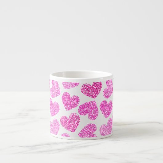 Schattigee Roze Doodled Heart Valentijnsdag Patter Espresso Kop (Voorkant)