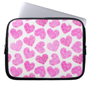 Schattigee Roze Doodled Heart Valentijnsdag Patter Laptop Sleeve