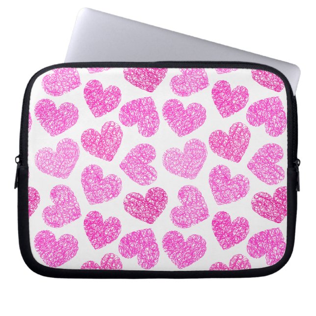 Schattigee Roze Doodled Heart Valentijnsdag Patter Laptop Sleeve (Voorkant)