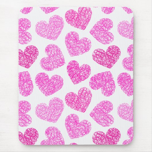 Schattigee Roze Doodled Heart Valentijnsdag Patter Muismat (Voorkant)