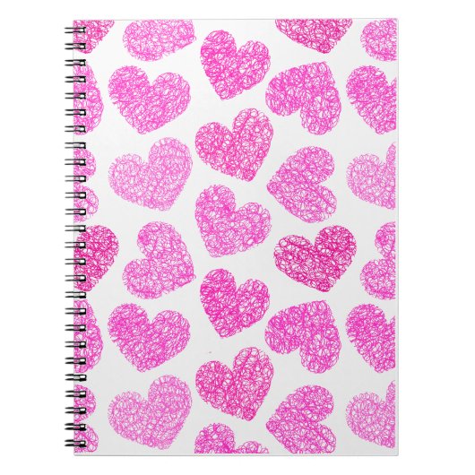 Schattigee Roze Doodled Heart Valentijnsdag Patter Notitieboek (Voorkant)