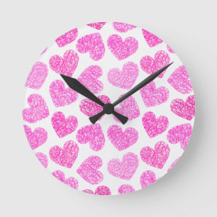 Schattigee Roze Doodled Heart Valentijnsdag Patter Ronde Klok