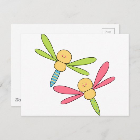 Schattigee Roze Douche Party Dragonfly Twee Libell Briefkaart (Voorkant / Achterkant)