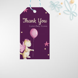 Schattigee Roze Draak Baby shower Dank u Cadeaulabel