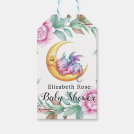 Schattigee Roze Draak en Peony Girl Baby shower Cadeaulabel