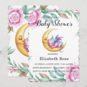 Schattigee Roze Draak en Peony Girl Baby shower Kaart (Voorkant / Achterkant)