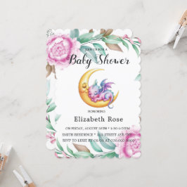 Schattigee Roze Draak en Peony Girl Baby shower Kaart