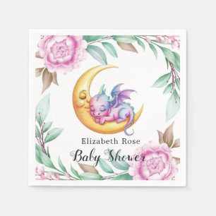 Schattigee Roze Draak en Peony Girl Baby shower Servet