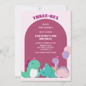 Schattigee roze drie-rex 3e dinosaurus Verjaardag Kaart (Voorkant)