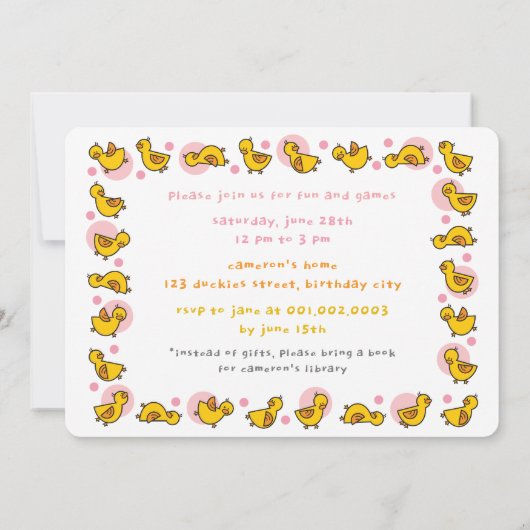 Schattigee Roze Duckies Eenden Kind Meisje Verjaar Kaart (Achterkant)