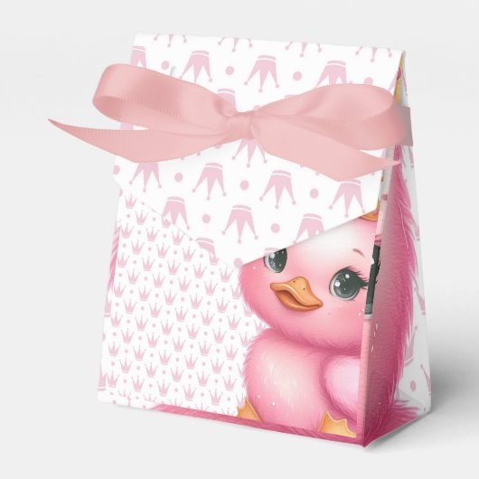 Schattigee roze eend met kroon bedankdoosjes (Voorkant Zijde)