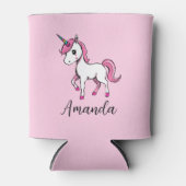 Schattigee Roze Eenhoorn Cartoon Naam Blikjeskoeler (Voorkant)