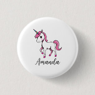Schattigee Roze Eenhoorn Cartoon Naam Ronde Button 3,2 Cm