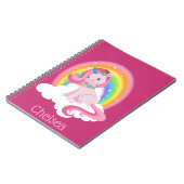 Schattigee roze eenhoorn en regenboog gepersonalis notitieboek (Linkerzijde)
