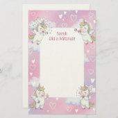 Schattigee Roze Eenhoorn Gepersonaliseerde Mitswa  Briefpapier (Voorkant / Achterkant)