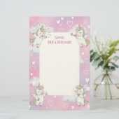 Schattigee Roze Eenhoorn Gepersonaliseerde Mitswa  Briefpapier (Staand voorkant)