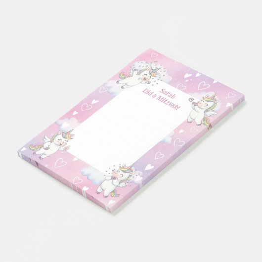 Schattigee Roze Eenhoorn Gepersonaliseerde Mitswa Post-it® Notes (Schuin)