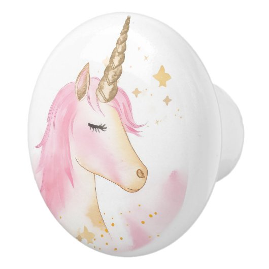 Schattigee Roze Eenhoorn, Kinderen meubels, slaapk Keramische Knop (Rechts)
