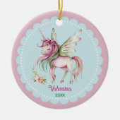 Schattigee roze eenhoorn meisje vakantie keepsake keramisch ornament (Voorkant)