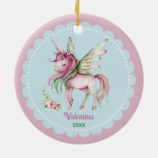 Schattigee roze eenhoorn meisje vakantie keepsake keramisch ornament (Achterkant)
