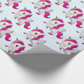 Schattigee Roze Eenhoorn met Vleugelpatroon Cadeaupapier (Hoek)