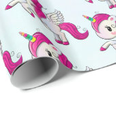 Schattigee Roze Eenhoorn met Vleugelpatroon Cadeaupapier (Rol Hoek)