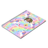 Schattigee Roze Eenhoorn Regenboog Aangepaste Naam Notitieboek (Linkerzijde)
