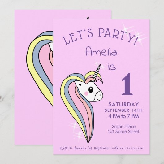 Schattigee Roze Eenhoorn Sparkles Meisje Verjaarda Kaart (Voorkant / Achterkant)