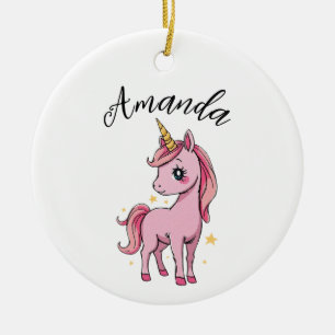 Schattigee Roze Eenhoorn Sterren Meisje Naam Keramisch Ornament