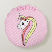 Schattigee Roze Eenhoorn Streeppatroon Girly Kinde Rond Kussen (Achterkant)