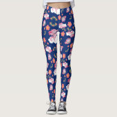 Schattigee Roze Eenhoorns en Bloempatroon Leggings (Voorkant)