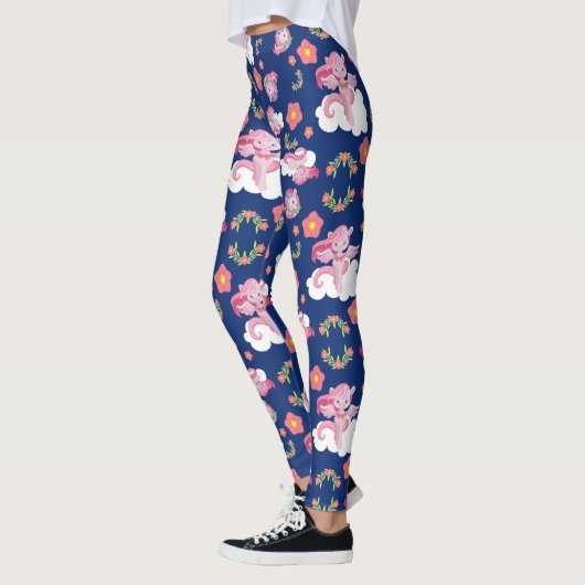 Schattigee Roze Eenhoorns en Bloempatroon Leggings (Links)