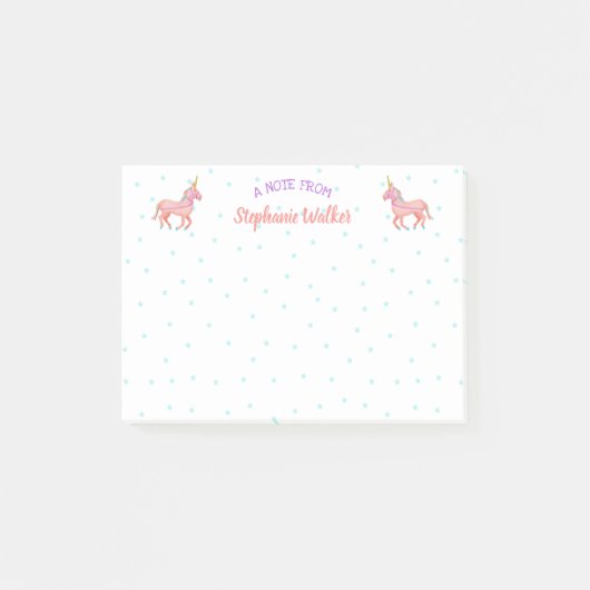 Schattigee Roze Eenhoorns en Sterren | Gepersonali Post-it® Notes (Voorkant)