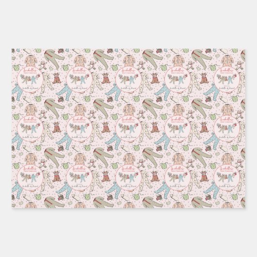 Schattigee Roze Eerste Kerstpyjama Inpakpapier Vel (Voorkant)