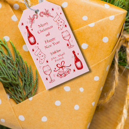 Schattigee roze eigenzinnige doodle kerst aangepas cadeaulabel