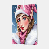 Schattigee Roze Elf Feestelijke Kerst Metalen Ornament (Voorkant links)