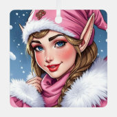 Schattigee Roze Elf Feestelijke Kerst Metalen Ornament (Voorkant)