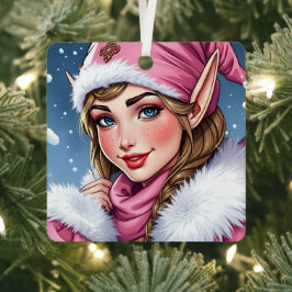 Schattigee Roze Elf Feestelijke Kerst Metalen Ornament