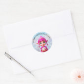 Schattigee Roze Elf met Koffie of Cacao Kerst Ronde Sticker (Envelop)
