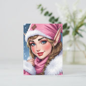 Schattigee Roze Elf | Vrolijk kerstfeest gepersona Feestdagenkaart (Staand voorkant)