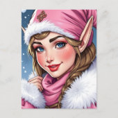 Schattigee Roze Elf | Vrolijk kerstfeest gepersona Feestdagenkaart (Voorkant)